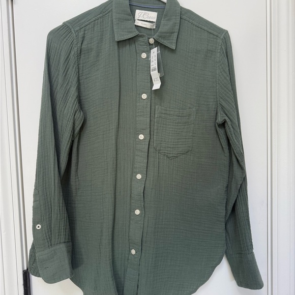 J. Crew Tops - J. Crew Olive Button Down Double Gauze Shirt